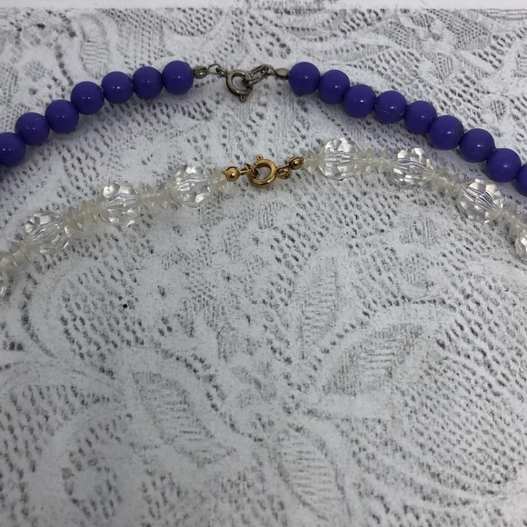 Vintage bundle lot 2 lucite clear/frosty necklaces retro glam statement look - Picture 4 of 5